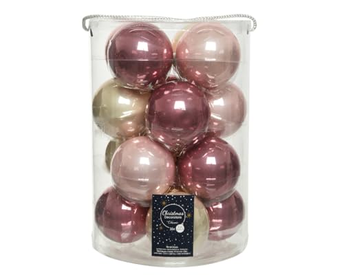 Kaemingk Weihnachtskugeln Glas 8cm x 16 Stück Christbaumkugeln Hellrosa Champagner pink Altrosa Perle von Kaemingk