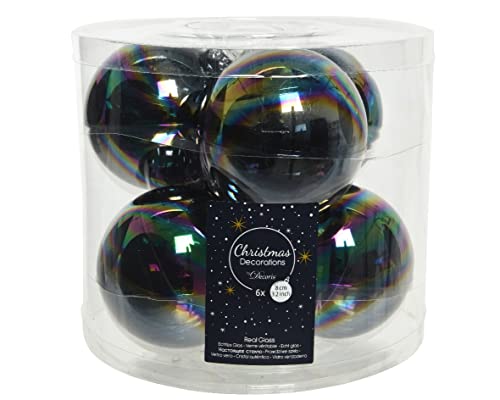 Kaemingk Weihnachtskugeln Glas 8cm x 6 Stück Christbaumkugeln Set irisierend Schwarz von Kaemingk