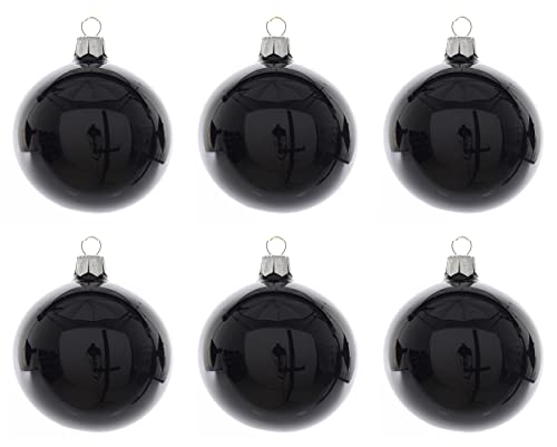 Kaemingk Weihnachtskugeln Glas mundgeblasen 6cm x 6er Box Christbaumkugeln schwarz glänzend von Kaemingk