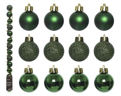 Kaemingk Weihnachtskugeln Kunststoff 3cm x 14 Stück Mini Christbaumkugeln Set bruchsicher grün Piniengrün von Kaemingk