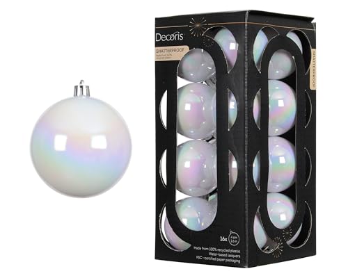 Kaemingk Weihnachtskugeln Kunststoff 4cm 16 Stück - klein & bruchsicher - Christbaumkugeln Weihnachtsbaumkugeln für Weihnachten - Christbaumschmuck & Weihnachtsbaumschmuck - Weiß Irisierend von Kaemingk
