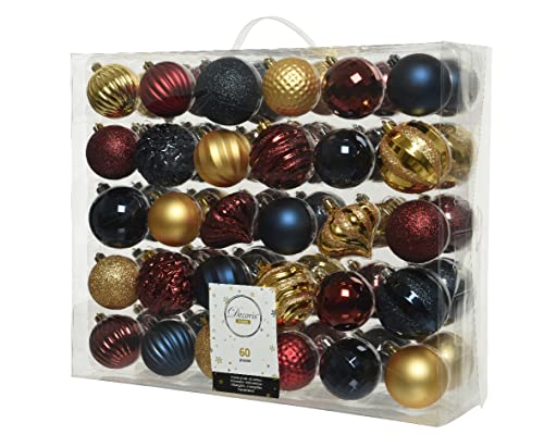 Kaemingk Weihnachtskugeln Kunststoff 6-7cm x 60 Stück Ornamente Mix Christbaumkugeln Set dunkelrot Gold blau Kaemingk Weihnachtskugeln Kunststoff 6-7cm x 60 Stück Ornamente Mix Christbaumkugeln Set dunkelrot Gold blau von Kaemingk