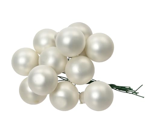 Kaemingk Weihnachtskugeln am Draht Glas 2,5cm x 12 Stück Spiegelbeeren Matt weiß Winterweiß von Kaemingk