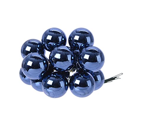 Kaemingk Weihnachtskugeln am Draht Glas 2,5cm x 12 Stück Spiegelbeeren glänzend dunkelblau blau Nachtblau von Kaemingk