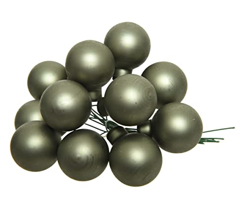 Kaemingk Weihnachtskugeln am Draht Glas 2cm x 12 Stück Spiegelbeeren Matt grün olivgrün Khaki Moosgrün von Kaemingk