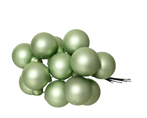 Kaemingk Weihnachtskugeln am Draht Glas 2cm x 12 Stück Spiegelbeeren Matt - kleine Dekokugeln - Christbaumschmuck & Weihnachtsdeko - Matchagrün von Kaemingk
