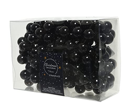 Kaemingk Weihnachtskugeln am Draht Glas 2cm x 144 Stück Spiegelbeeren glänzend Schwarz von Kaemingk