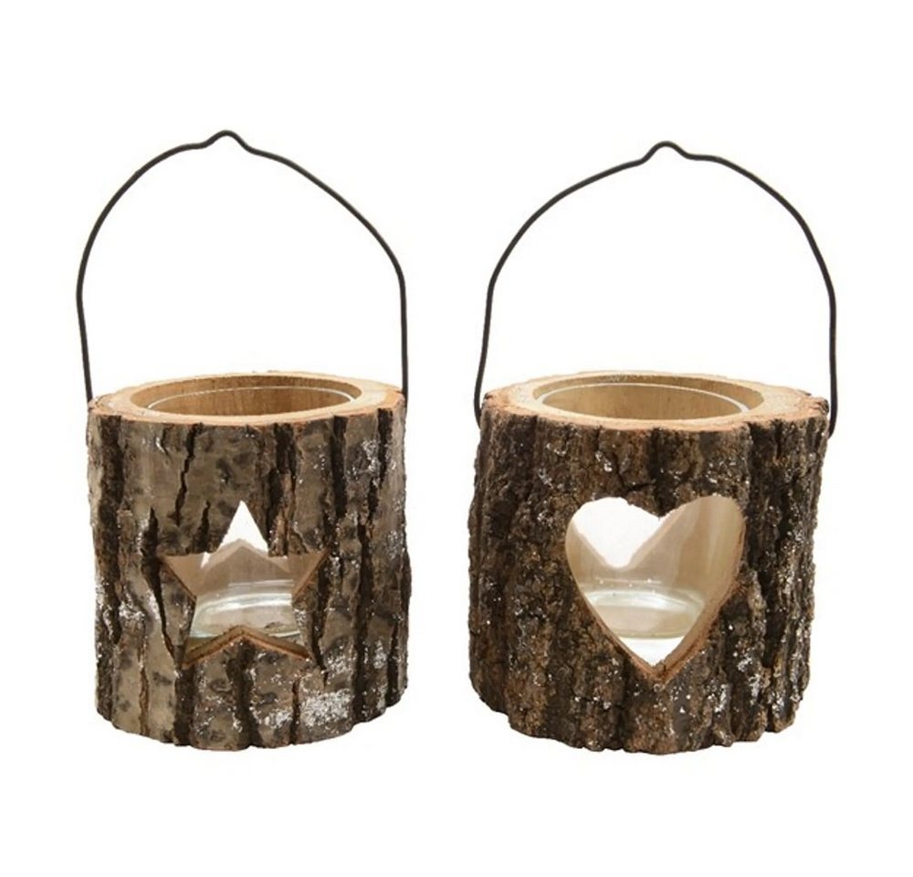 Kaemingk Windlicht Teelicht Holz zum Hängen Tannenholz Herz /Stern von Kaemingk
