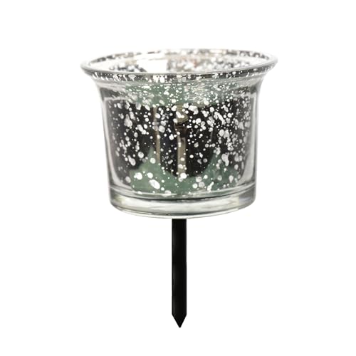 Kerzenhalter zum Stecken 6x10cm Glas 1 Stück - zur Gestaltung von Blumengesteck oder Kranz - Adventskerzenhalter Teelichthalter - Kerzenstecker für Weihnachten Hochzeit -Antik Silber metallic von Kaemingk