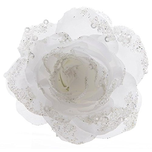 Kunstblumen Rose auf Clip 14cm x 1 Stück künstliche Blumen Hochzeit Christbaumschmuck weiß PES-Rose an Klammer, weiße künstliche Blume mit realistischem Aussehen. Weihnachts Dekoration, 14 cm von Kaemingk