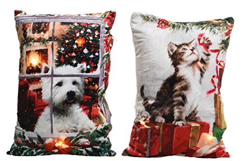 LED Kissen Motiv Hund oder Katze weihnachtlich batterbetrieben Stückpreis von Kaemingk
