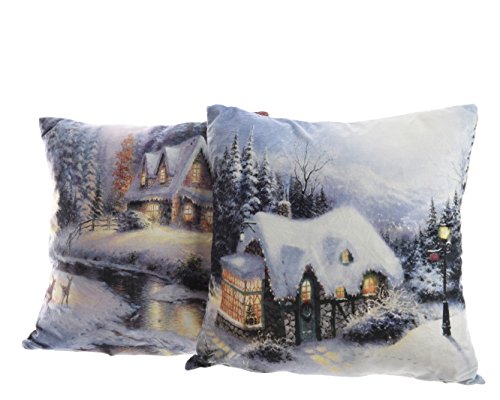 LED Kissen mit Schneelandschaft und Häusern Stückpreis von Kaemingk