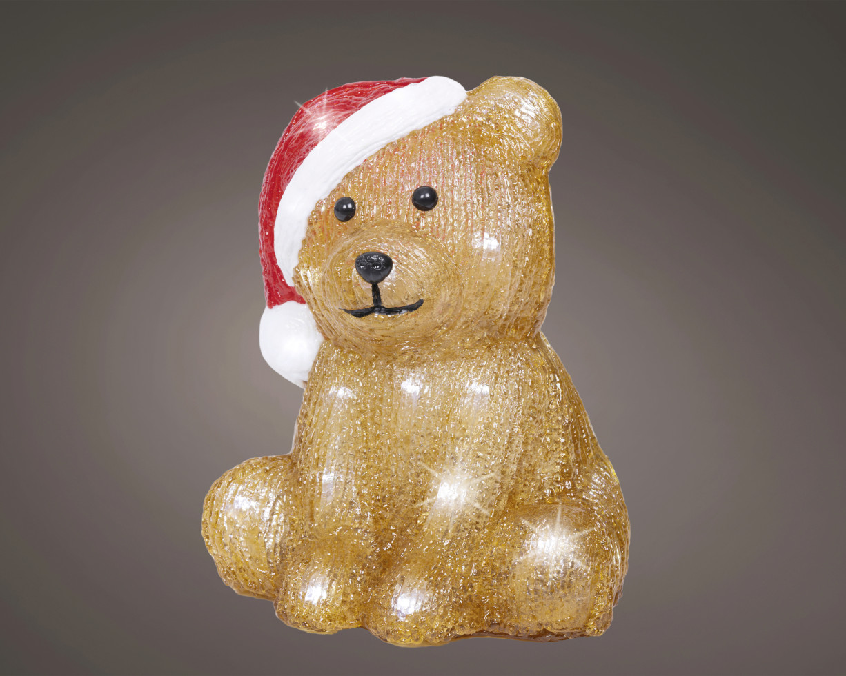 Lumineo LED Bär batteriebetrieben sitzend mit Timer 18 cm kaltweiß braun von Kaemingk