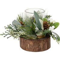 Kaemingk - Moderne Kerzenhalter mit glitzernden Kiefernzapfen und Eukalyptus für den Innenbereich 14 x 14 x 10 cm von Kaemingk