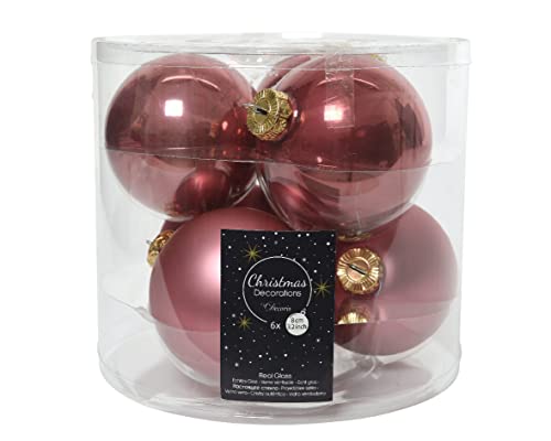 Schachtel mit sechs Kugeln Weihnachtskugeln Pink sortiert Satin Gloss 8 cm von Kaemingk