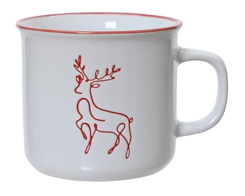 Tasse Hirsch Motiv 8cm 285ml Steingut Teetasse mit Henkel - Steinzeug Keramiktasse als Weihnachtstasse Teebecher Kaffeetasse - Vintage Tassen & Keramik Becher - Weiß von Kaemingk