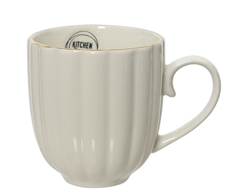 Tasse Porzellan 10cm - gerillte 400ml Teetasse mit Henkel - Porzellantasse als Teebecher Kaffeetasse Kaffeebecher Keramiktasse - Keramik Tassen Becher & Geschirr als Geschenk - Creme Weiß von Kaemingk