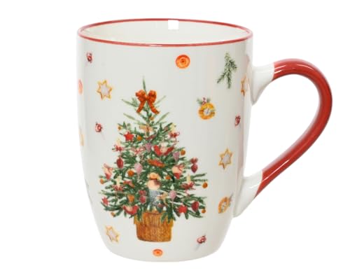Tasse Tannenbaum Motiv 10,3cm - 310ml Porzellan Teetasse mit Henkel - Porzellantasse als Weihnachtstasse Teebecher Kaffeetasse Kaffeebecher zu Weihnachten - Tassen & Becher - Weiß Rot von Kaemingk
