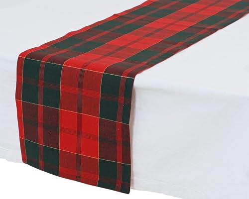 Tischläufer Baumwolle 30cm x 1,5m mit Schottenkaro Muster - Weihnachtstischläufer - bedrucktes Tischband - Tischwäsche für die Weihnachtszeit - Tischdeko Weihnachten - Tischdecke Läufer - Rot Grün von Kaemingk