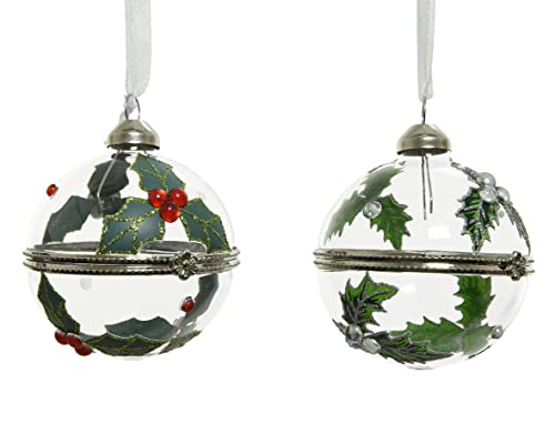 Weihnachtskugeln Glas 6cm x 1 Stück sortiert Winterbeeren Motiv mit Perlen aufklappbar transparent von Kaemingk