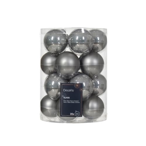 Weihnachtskugeln Glas 6cm x 20 Stück Christbaumkugeln Marmorgrau marmor grau - Silbergrau - Silber von Kaemingk