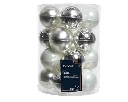 Weihnachtskugeln Glas 6cm x 20 Stück - matt & glänzend - Christbaumkugeln Weihnachtsbaumkugeln für Weihnachten - Christbaumschmuck & Weihnachtsbaumschmuck - Silber/Weiß Mix von Kaemingk