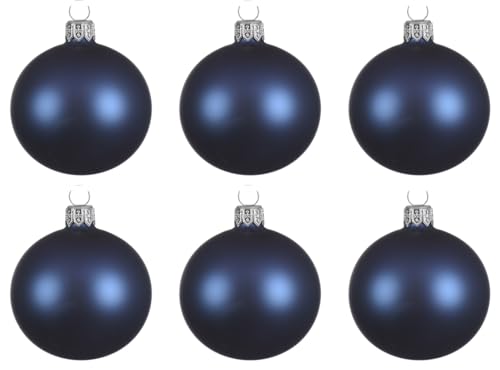 Weihnachtskugeln Glas mundgeblasen 8cm x 6er Box Christbaumkugeln dunkelblau navy blau matt von Kaemingk