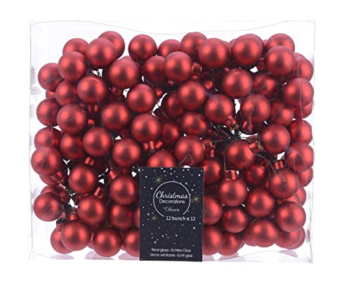 Weihnachtskugeln am Draht Glas 2cm x 144 Stück Spiegelbeeren Matt rot Weihnachtsrot von Kaemingk