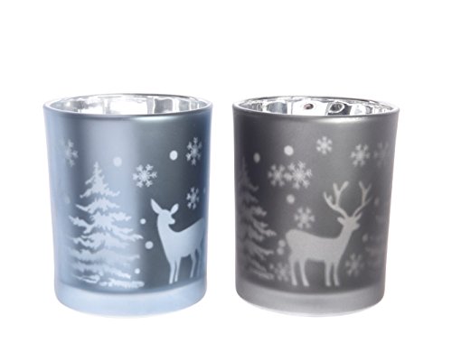 Windlicht Teelicht Glas Laserbäume Hirsch Reh 2er Set blaugrau grau Windlicht Teelicht Glas Laserbäume Hirsch Reh 2er Set blaugrau grau von Kaemingk