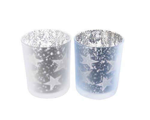 Windlicht Teelicht Glas Lasersterne 2er Set blaugrau hellgrau Windlicht Teelicht Glas Lasersterne 2er Set blaugrau hellgrau von Kaemingk