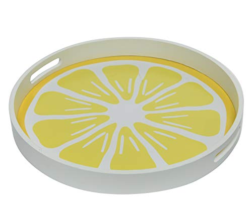 dekoratives sommerliches rundes Tablett mit Griffen Motiv Zitronenscheibe von Kaemingk