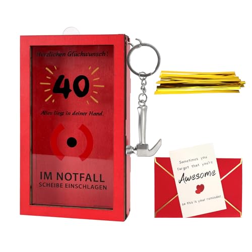 40 Geburtstag Frau Männer, Geschenke zum 40 Geburtstag Frau, Geschenk 40.TER Frauen 40 Jahre Lustige Geschenke für Frauen Männer Notfallbox mit Hammeranhänger, Seil, Karte (40) von Kaempe