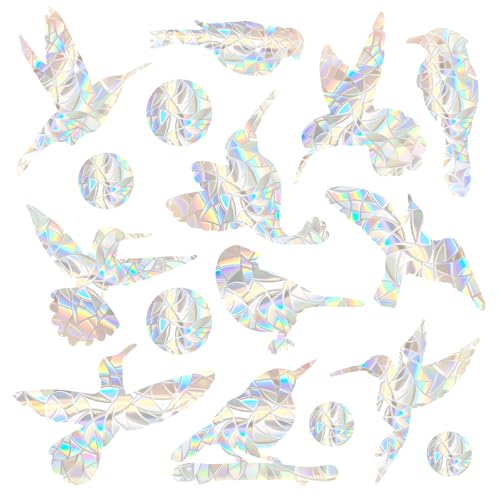 Kaempe 48 Stück Prisma Vogelschutz Fenster für Kolibri, Sonnenfänger Sticker Folie Gegen Vogelschlag, Fensteraufkleber Vogelschutz Tauben Vertreiben, Schützt Vögel vor Glaskollisionen (Kolibri) von Kaempe