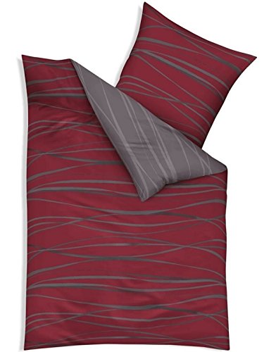 Kaeppel 2-teiliges Mako Satin Wende - Bettwäsche Set mit Reißverschluss in 155x220 + 80x80 cm Design Motion 584 in der Farbe 642 Rubin - rot - anthrazit von Kaeppel