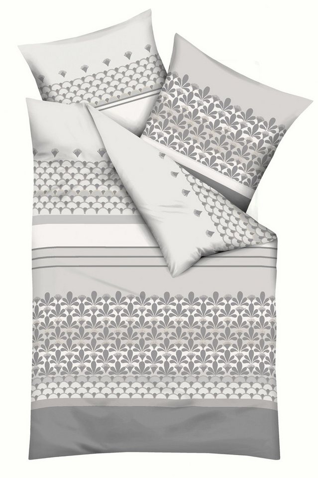 Kaeppel Bettwäsche ANOUK, Weiß, Silbergrau, Baumwolle, Feinbiber, mit Reißverschluss, 135 x 200 cm von Kaeppel
