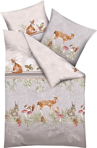 Kaeppel Bettwäsche-Set Feinbiber Under The Mistletoe, 1 x 80x80 cm + 1 x 135x200 cm, 2 Stück, Bettbezug, Spannbetttuch, Baumwolle, Waschbar, Unisex, Alle Jahreszeiten von Kaeppel