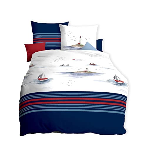 Kaeppel Bettwäsche Segelboot Leuchtturm blau 1 Bettbezug 135 x 200 cm + 1 Kissenbezug 80 x 80 cm von Kaeppel