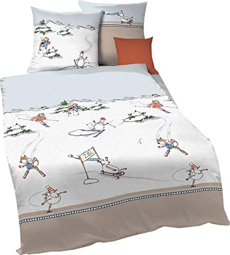 Kaeppel Biber Bettwäsche Auf schnellen Kufen Natur 1 Bettbezug 135 x 200 cm + 1 Kissenbezug 80 x 80 cm von Kaeppel