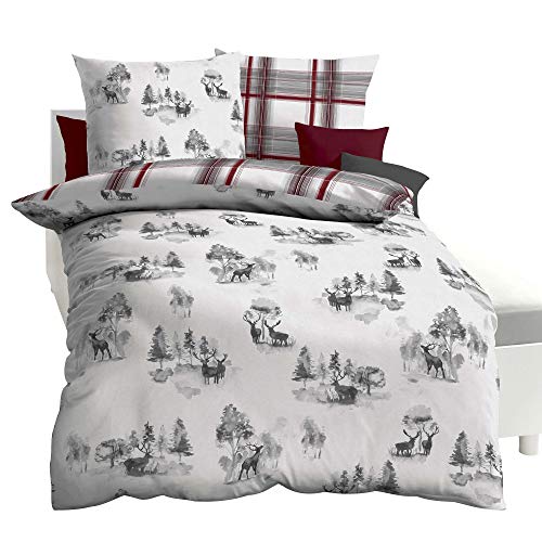 Kaeppel Biber Bettwäsche Deer Season grau 1 Bettbezug 135 x 200 cm + 1 Kissenbezug 80 x 80 cm von Kaeppel