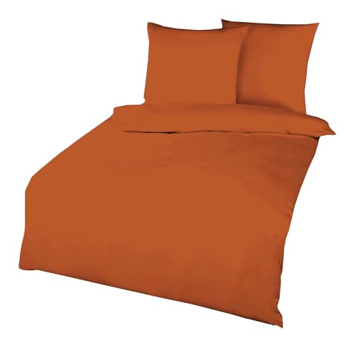 Kaeppel Biber Bettwäsche Uni Gelb Sand Lind Hellblau Terra Weiß Rot Anthrazit Leinen Silber Einfarbig, Farbe:Terra, Größe:155x220cm Bettwäsche von Kaeppel
