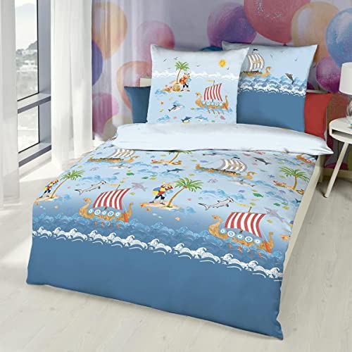 Kaeppel Biber Bettwäsche Wikinger blau 1 Bettbezug 135 x 200 cm + 1 Kissenbezug 80 x 80 cm von Kaeppel