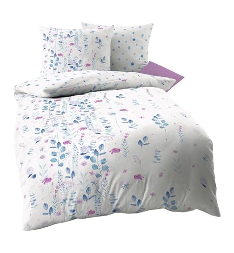 Kaeppel Edel Seersucker 2 TLG. Wende Bettwäsche Eucalyptus Saphir Punkte Blau Weiß Lila, Größe:155x220cm Bettwäsche von Kaeppel