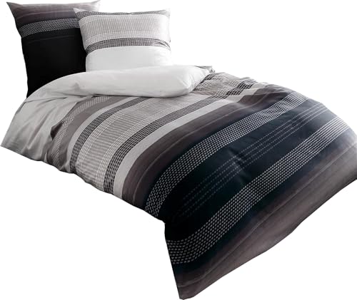 Kaeppel Fein Biber Bettwäsche Profile Streifen Silber Zinn Anthrazit Grau Baumwolle, Größe:155x220cm Bettwäsche von Kaeppel