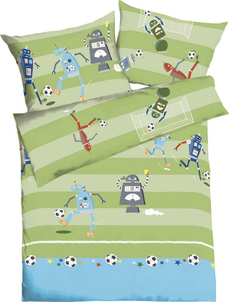 Kaeppel Kinderbettwäsche Kinder-Bettwäsche "Robo Football", Biber, 2 teilig, Feinbiber Motiv: Fußball von Kaeppel