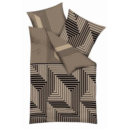 Kaeppel Mako-Satin Bettwäsche Set mit geometrischem Muster, Gold (1 x 80x80 + 1 x 155x220 cm) von Kaeppel