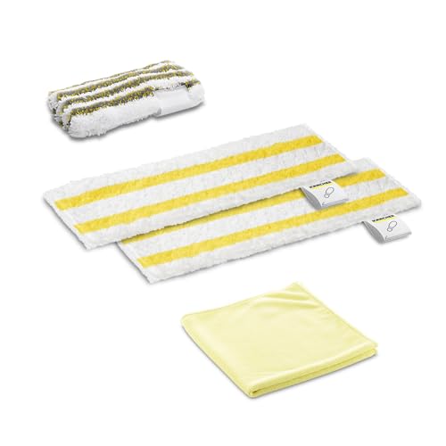 Kärcher Starter Tuchset mit 2 Universal-Bodentüchern aus hochwertiger Feinstfaser, 1 Abrasiv-Überzug für die Handdüse und 1 Poliertuch. Original-Zubehör für die Kärcher Dampfreiniger von Kärcher