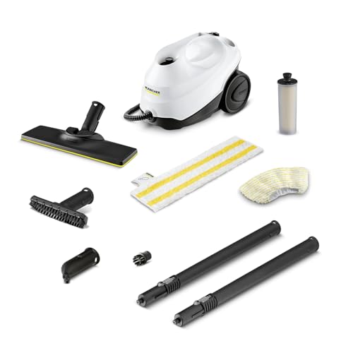 Kärcher Dampfreiniger SC 3 EasyFix, Dampfdruck: max. 3,5 bar, Aufheizzeit: 30 s, Leistung: 1.900 W, Flächenleistung: 75 m², Tank: 1 l, mit Entkalkungskartusche, Bodenreinigungsset und Düsen, Weiss von Kärcher