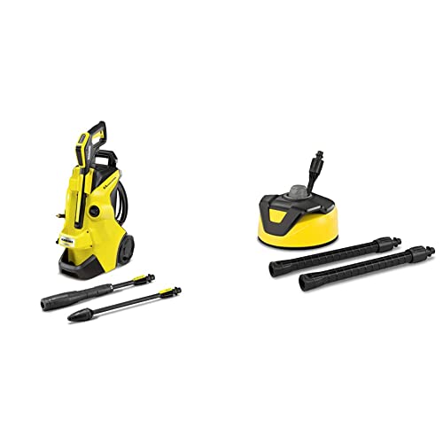 Kärcher Hochdruckreiniger K 4 Power Control: Clevere App-Unterstützung Gelb & Flächenreiniger T-Racer T 5 (Spritzwasserschutz, für große Flächen, Zwei Flachstrahldüsen) von Kärcher