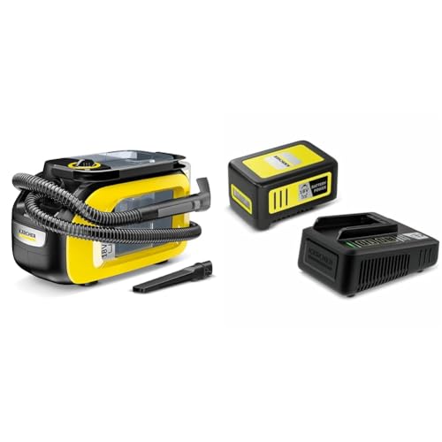 Kärcher SE 3-18 Compact Akku-Waschsauger (Integrierter Sprühschlauch, extra Wasch- und Fugendüse zur Polsterreinigung, 75 mm Arbeitsbreite, Durchspülfunktion) inkl. 18 V Starter Kit 18/50 von Kärcher
