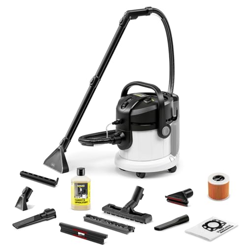 Kärcher Waschsauger SE 4 Plus, 2-in-1-Sprühsaugschlauch, Frischwassertank: 4 l, Schmutzwassertank: 4 l, Teppichwaschdüse mit Hartbodenaufsatz, Polsterwaschdüse, Bodendüse, Polsterdüse, Fugendüse von Kärcher